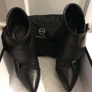 Alexander McQueen black leather biker booties